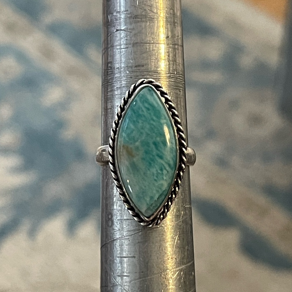 Natural Amazonite Solid Sterling Silver Size 7.0 … - image 6